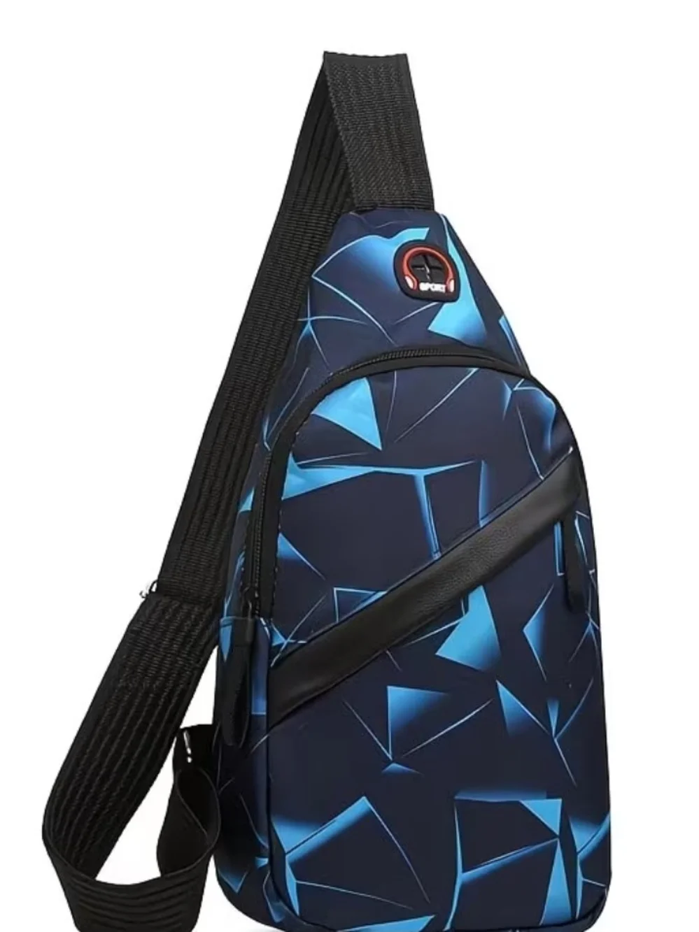 Men's Navy Blue Geometric Sling Bag - Unbranded